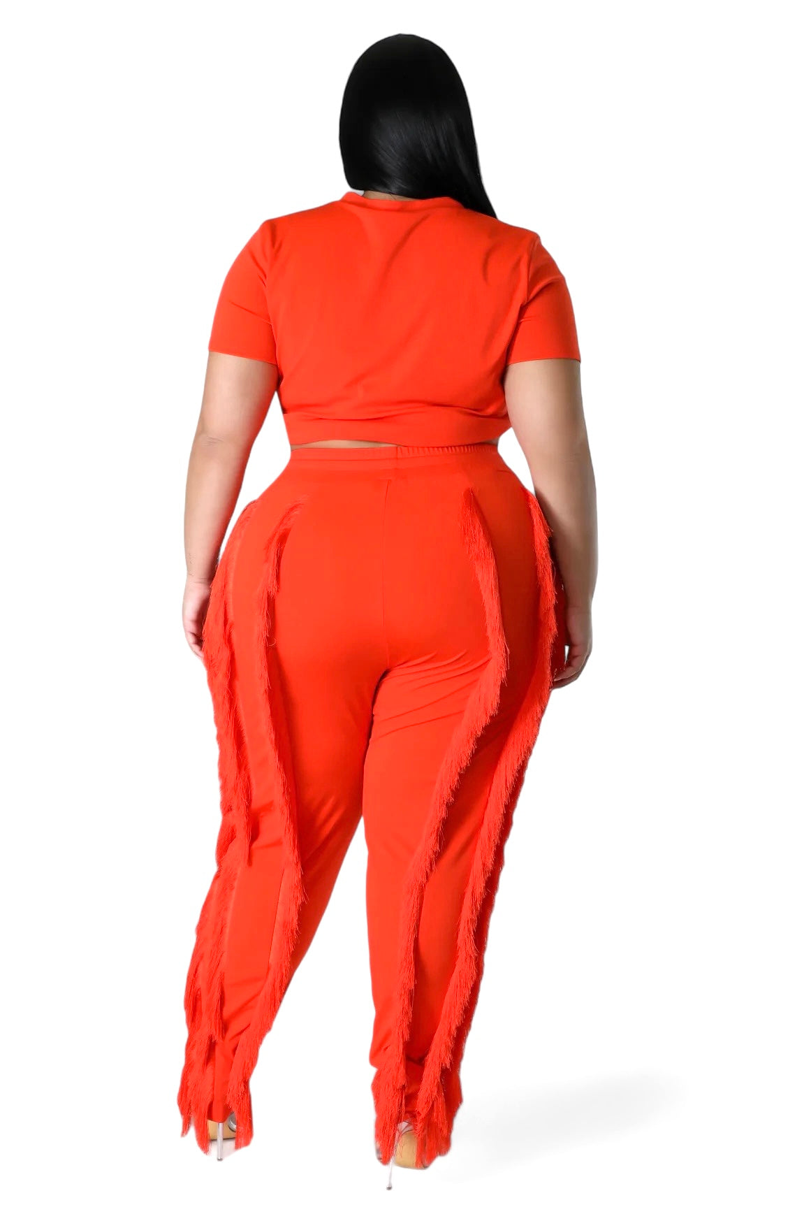 Curvy Short Sleeve Top Matching Tassel Pants