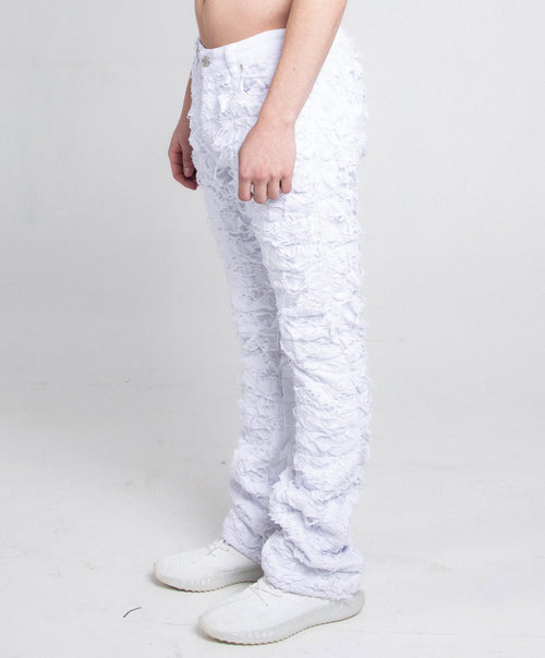 AR704 WHITE FRAYED STACKED JEANS